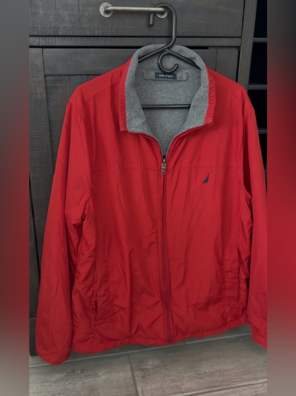 Nautica Men's Reversible Windbreaker Sailing Jacket Red/Navy Full Zip Large